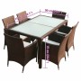 Set comedor de jardín 7 piezas y cojines ratán sintético marrón en Conjuntos de jardín | Comprar online en Foru.es