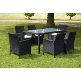 Set comedor de jardín 7 piezas y cojines ratán sintético negro en Conjuntos de jardín | Comprar online en Foru.es