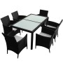 Set comedor de jardín 7 piezas y cojines ratán sintético negro en Conjuntos de jardín | Comprar online en Foru.es