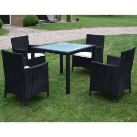 Set comedor de jardín 5 piezas y cojines ratán sintético negro en Conjuntos de jardín | Comprar online en Foru.es