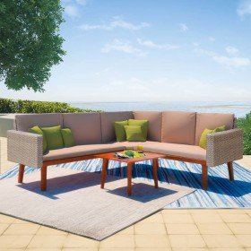 Set de muebles de jardín 4 piezas y cojines ratán PE gris en Conjuntos de jardín | Comprar online en Foru.es