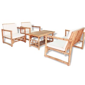 Set de muebles de jardín 4 piezas y cojines bambú en Conjuntos de jardín | Comprar online en Foru.es