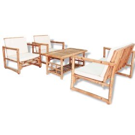 Set de muebles de jardín 4 piezas y cojines bambú en Conjuntos de jardín | Comprar online en Foru.es