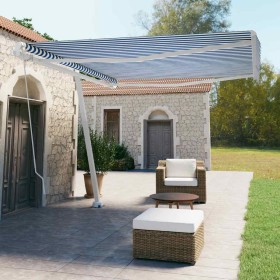 Toldo de pie manual retráctil azul y blanco 400x350 cm en Toldos | Comprar online en Foru.es