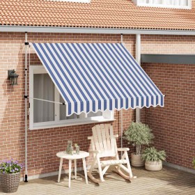 Toldo manual retráctil azul y blanco a rayas 250 cm en Toldos | Comprar online en Foru.es