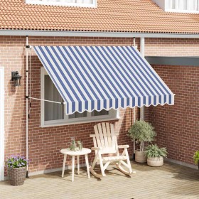 Toldo manual retráctil azul y blanco a rayas 300 cm en Toldos | Comprar online en Foru.es