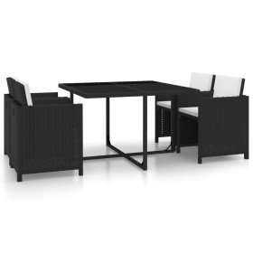 Set comedor de jardín 5 piezas y cojines ratán sintético negro en Conjuntos de jardín | Comprar online en Foru.es