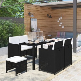 Set comedor de jardín 6 piezas y cojines ratán sintético negro en Conjuntos de jardín | Comprar online en Foru.es