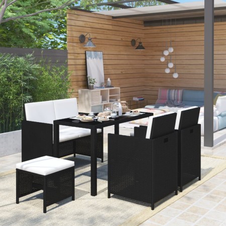 Set comedor de jardín 6 piezas y cojines ratán sintético negro en Conjuntos de jardín | Comprar online en Foru.es