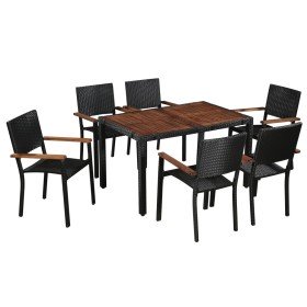 Set comedor jardín 7 pzas ratán sintético y madera acacia negro en Conjuntos de jardín | Comprar online en Foru.es