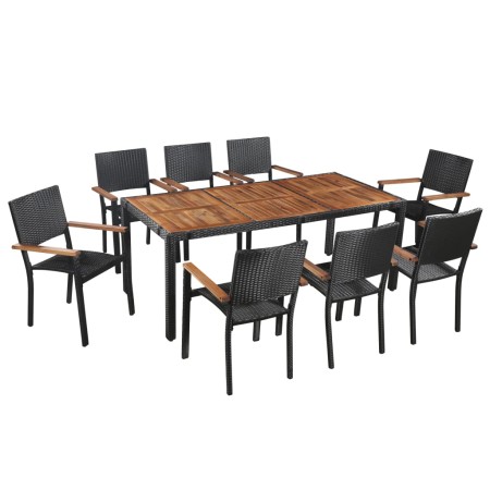 Set comedor jardín 9 pzas ratán sintético y madera acacia negro en Conjuntos de jardín | Comprar online en Foru.es