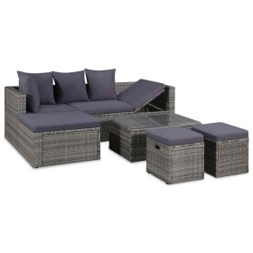 Set de muebles de jardín 4 piezas y cojines ratán PE gris en Conjuntos de jardín | Comprar online en Foru.es