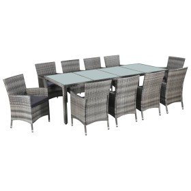 Set de comedor de jardín 11 pzas y cojines ratán sintético gris en Conjuntos de jardín | Comprar online en Foru.es