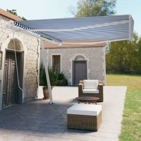 Toldo de pie retráctil manual azul y blanco 450x350 cm en Toldos | Comprar online en Foru.es