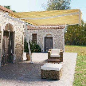 Toldo de pie retráctil manual amarillo y blanco 450x350 cm en Toldos | Comprar online en Foru.es