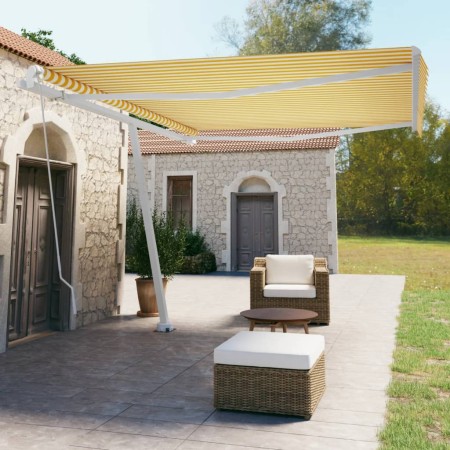 Toldo de pie retráctil manual amarillo y blanco 450x350 cm en Toldos | Comprar online en Foru.es