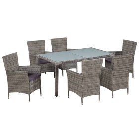 Set de comedor de jardín 7 pzs y cojines ratán sintético gris en Conjuntos de jardín | Comprar online en Foru.es