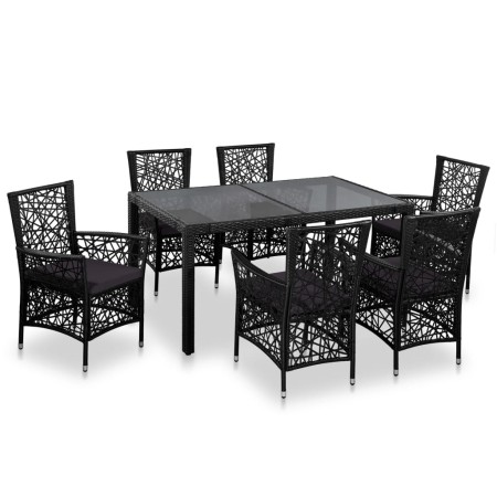Conjunto de comedor de exterior 7 piezas ratán sintético negro en Conjuntos de jardín | Comprar online en Foru.es