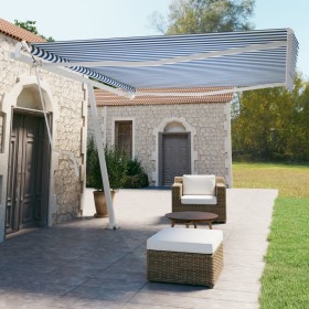 Toldo de pie automático azul y blanco 450x350 cm en Toldos | Comprar online en Foru.es