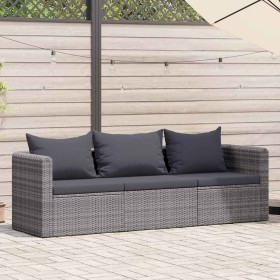 Set de sofás de jardín 3 piezas y cojines ratán sintético gris en Sofás de exterior | Comprar online en Foru.es