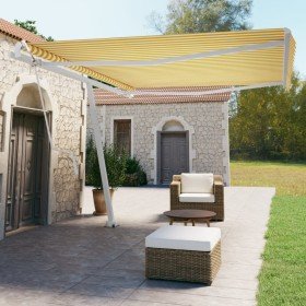 Toldo de pie automático amarillo y blanco 450x350 cm en Toldos | Comprar online en Foru.es