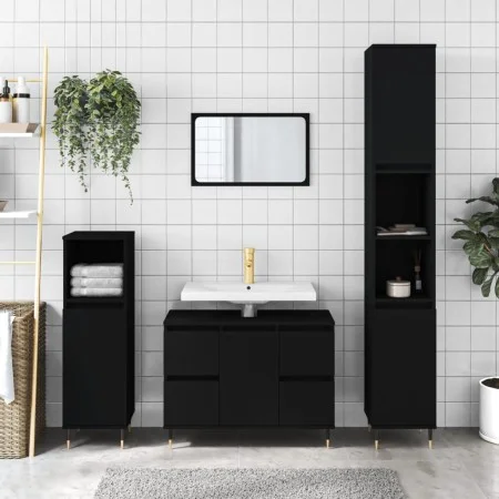 Mueble de baño madera de ingeniería negro 80x33x60 cm de vidaXL, Tocadores de baño - Ref: Foro24-831645, Precio: 75,93 €, Des...