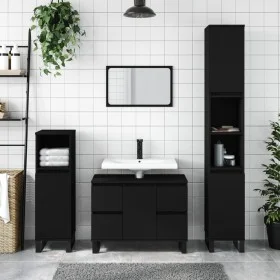 Armario de baño madera contrachapada negro 30x30x100 cm de vidaXL, Tocadores de baño - Ref: Foro24-831565, Precio: 72,99 €, D...