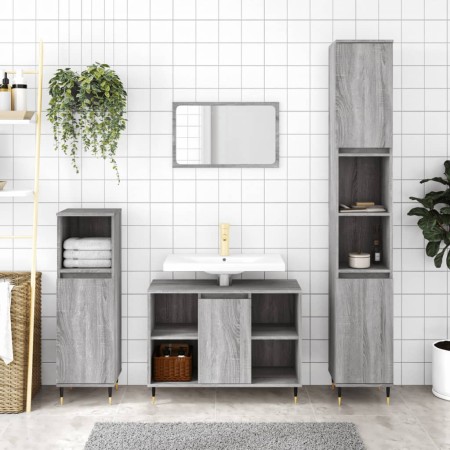 Armario de baño madera contrachapada gris Sonoma 30x30x100 cm de vidaXL, Tocadores de baño - Ref: Foro24-831554, Precio: 49,1...