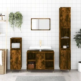 Armario de baño madera contrachapada roble ahumado 30x30x100 cm de vidaXL, Tocadores de baño - Ref: Foro24-831553, Precio: 53...