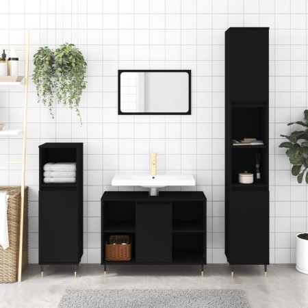 Mueble de baño madera de ingeniería negro 80x33x60 cm de vidaXL, Tocadores de baño - Ref: Foro24-831621, Precio: 55,13 €, Des...