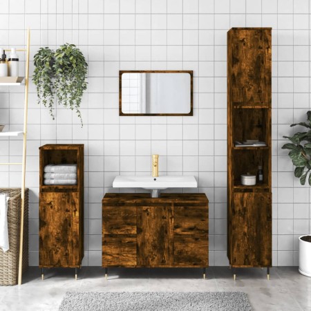 Mueble de baño madera de ingeniería roble ahumado 80x33x60 cm de vidaXL, Tocadores de baño - Ref: Foro24-831649, Precio: 74,0...