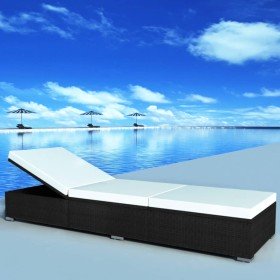 Tumbona con cojín ratán sintético negro en Tumbonas | Comprar online en Foru.es