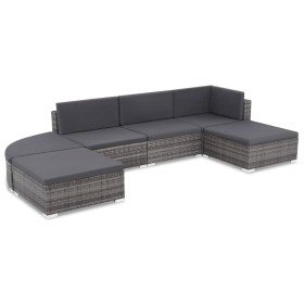 Set de muebles de jardín 6 pzas y cojines ratán sintético gris en Conjuntos de jardín | Comprar online en Foru.es