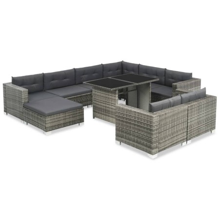 Set de muebles de jardín 10 pzas y cojines ratán sintético gris en Conjuntos de jardín | Comprar online en Foru.es