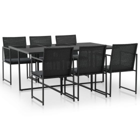 Set comedor de jardín 7 piezas y cojines ratán sintético negro en Conjuntos de jardín | Comprar online en Foru.es