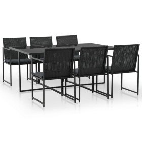 Set comedor de jardín 7 piezas y cojines ratán sintético negro en Conjuntos de jardín | Comprar online en Foru.es
