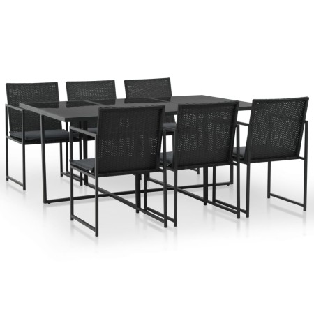 Set comedor de jardín 7 piezas y cojines ratán sintético negro en Conjuntos de jardín | Comprar online en Foru.es