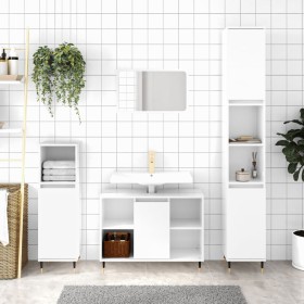 Armario de baño madera contrachapada blanco brillo 30x30x100 cm de vidaXL, Tocadores de baño - Ref: Foro24-831550, Precio: 50...