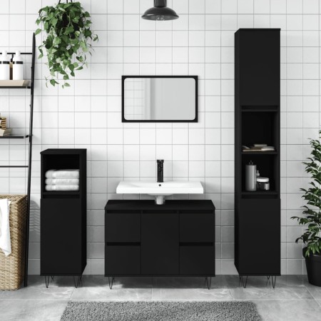 Mueble de baño madera de ingeniería negro 80x33x60 cm de vidaXL, Tocadores de baño - Ref: Foro24-831653, Precio: 77,85 €, Des...