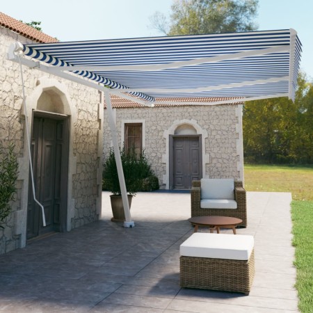 Toldo de pie retráctil manual azul y blanco 600x350 cm en Toldos | Comprar online en Foru.es