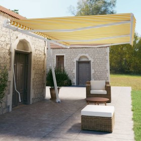 Toldo de pie retráctil manual amarillo y blanco 600x350 cm en Toldos | Comprar online en Foru.es