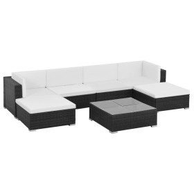 Set muebles de jardín 7 piezas y cojines ratán sintético negro en Conjuntos de jardín | Comprar online en Foru.es