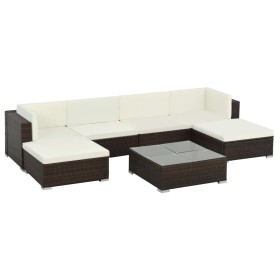 Set muebles de jardín 7 piezas y cojines ratán sintético marrón en Conjuntos de jardín | Comprar online en Foru.es