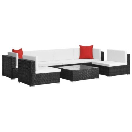 Set muebles de jardín 7 piezas y cojines ratán sintético negro en Conjuntos de jardín | Comprar online en Foru.es