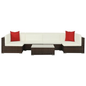 Set muebles de jardín 7 piezas y cojines ratán sintético marrón en Conjuntos de jardín | Comprar online en Foru.es