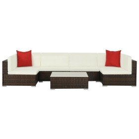 Set muebles de jardín 7 piezas y cojines ratán sintético marrón en Conjuntos de jardín | Comprar online en Foru.es