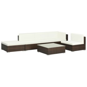 Set muebles de jardín 6 piezas y cojines ratán sintético marrón en Conjuntos de jardín | Comprar online en Foru.es