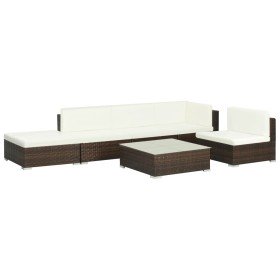Set muebles de jardín 6 piezas y cojines ratán sintético marrón en Conjuntos de jardín | Comprar online en Foru.es