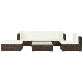 Set muebles de jardín 6 piezas y cojines ratán sintético marrón en Conjuntos de jardín | Comprar online en Foru.es