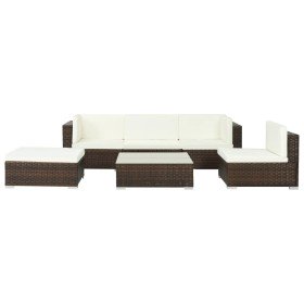 Set muebles de jardín 6 piezas y cojines ratán sintético marrón en Conjuntos de jardín | Comprar online en Foru.es